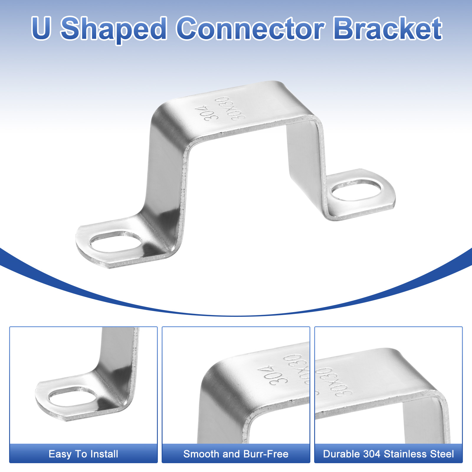Uxcell 12-Pack U Shaped Connector Bracket, 30x30mm 304 Stainless Steel Square Pipe Clamp for Door Closed Bar Holder Strut Channel