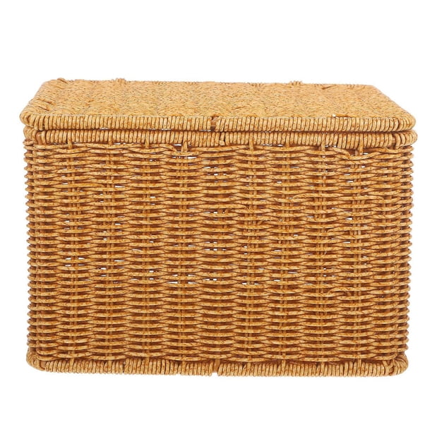 Decorative Storage Box Imitation Rattan Box for Household Brown Plastic Storage Holder Storage 1Set