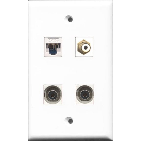 RiteAV 1 Port RCA White 2 Port 3.5mm and 1 Port Cat5e Ethernet White Wall Plate