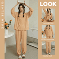 thumbnail image 3 of Ropa para el hogar Traje de primavera para mujer de color sólido Pijama informal de cuello redondo y manga larga Jersey de color caramelo Pantalones casuales para mujer, 3 of 6