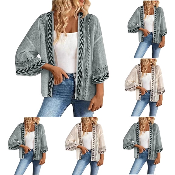 Hueook Spring Cardigan Knit Sweater Lightweight Women's Fashionable Casual Knitted Sweater with Flared Sleeves and Cardigan Top Dark Gray XL