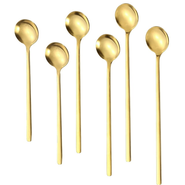 Cuchara para té helado de mango largo, cucharas para mezclar cócteles, cucharas de café de acero inoxidable, juego de 6