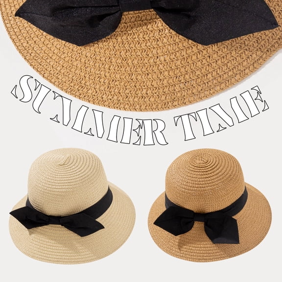 Shadoumai Straw Bucket Hat Women Beach Hat Handmade Natural Raffia Woven Flat Sun Hats Men Travel Cap
