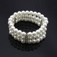 thumbnail image 4 of Ruanlalo Fashion 3 Rows Faux Pearl Rhinestone Decor Elastic Stretchy Bangle Bracelet, 4 of 6