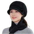 thumbnail image 3 of UTSJKR Winter Hats for Women Windproof Ear Protection Fleece Beret Hat Chunky Knitted Scarf 2 Piece Sets Outdoor Cold Weather Black, 3 of 7