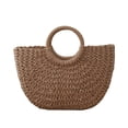 thumbnail image 2 of Handmade Straw Rattan Woven Semicircle Tote Bag, Summer Beach Handbag for Women, Portable Half-Moon Shape Shoulder Bag for Travel Vacation Daily Shopping, C, 2 of 7