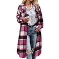 thumbnail image 2 of zaveiop Womens Plaid Shacket Jacket Long Corduroy Shirt Casual Lapel Button Down Flannel Trench Coats (Hot Pink, XXL), 2 of 5