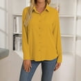 thumbnail image 4 of BXJX Womens Shirts Casual New With Pocket Turndown Collar Solid Color Roll Up Long Sleeve Tops Yellow Button Down Shirts for Women Size 2XL, 4 of 8