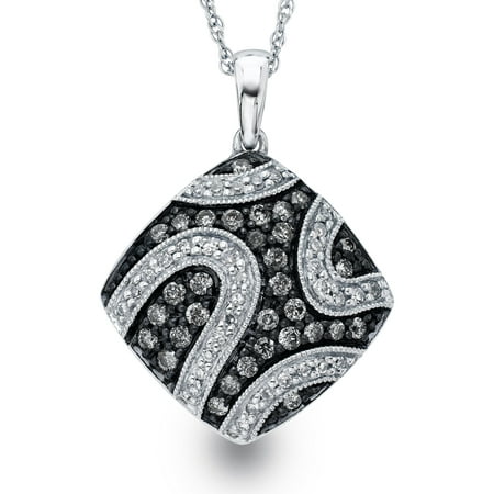 Diamond Cushion Pendant in Sterling Silver (0.50 cts, H-I I2 and Grey Diamonds)