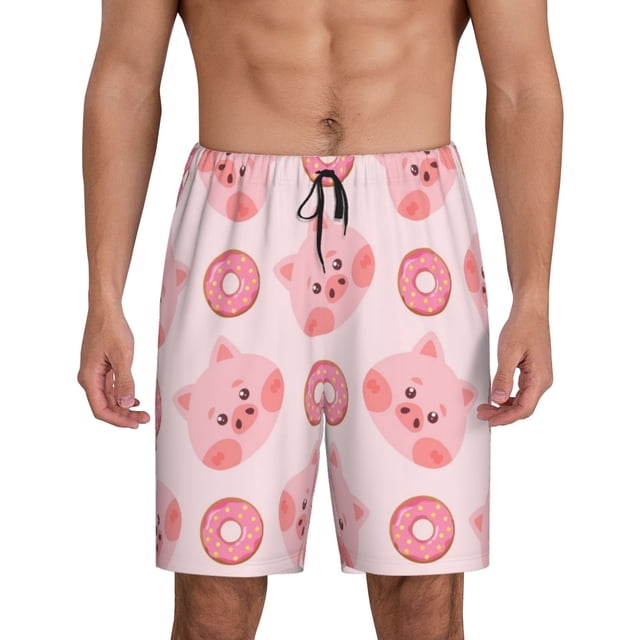 Fotbe Pigs Head And Donuts Pantalones Cortos de Pijama para Hombre, Ropa de Dormir, Pantalones de Pijama Cortos para Hombre-Large