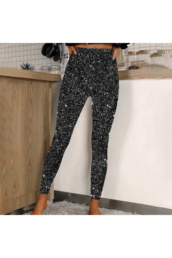 Women's Plus Work Pants Women Black Stretch Pants for Women Trendy Flare Fashion Leggings Elastic Heavy Sequins Casual Wear Pants.
