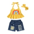 thumbnail image 2 of DPTALR Toddler Summer Clothes Stylish Girl's Ruffle Halterneck Top Shorts Suit, 2 of 9