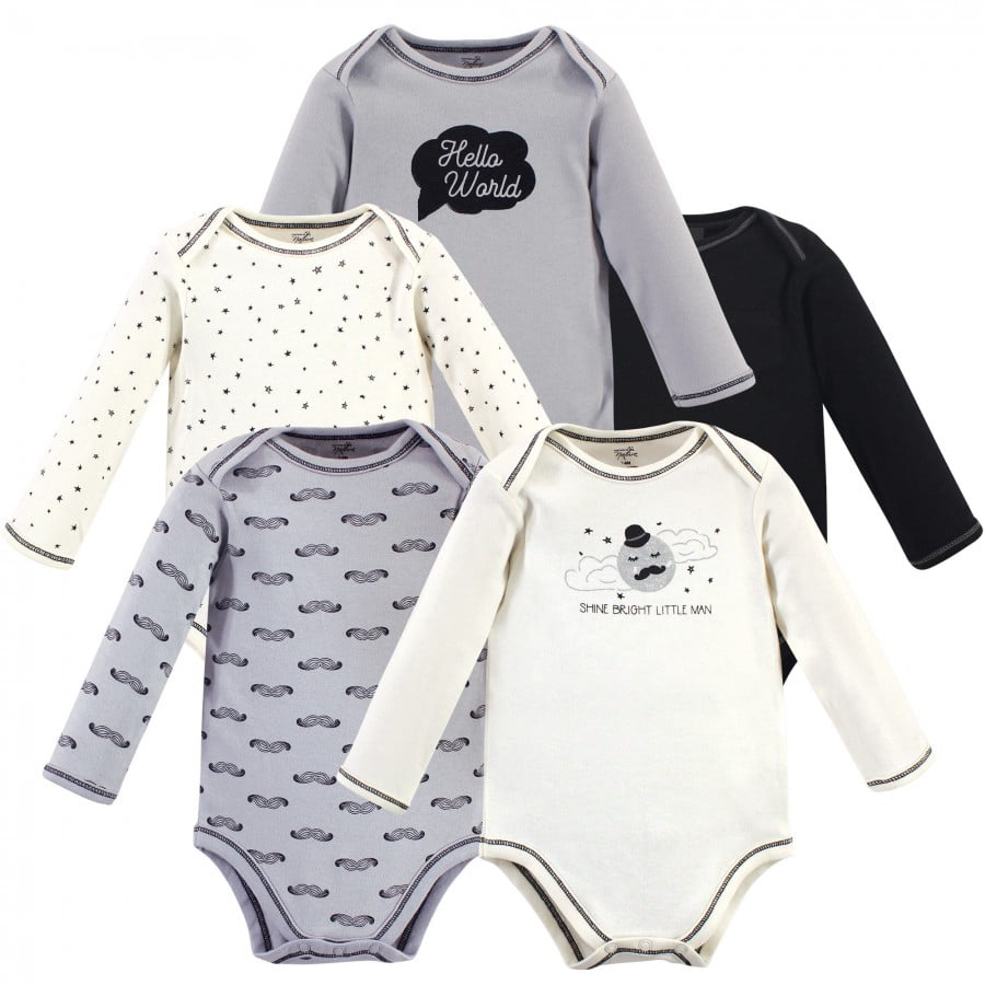Touched by Nature Baby Boy Organic Cotton Long-Sleeve Bodysuits 5pk, Mr.  Moon, 18-24 Months - Walmart.com