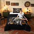 thumbnail image 3 of Manfei Hunting and Fishing Bass Fish Twin Comforter Sets, Vintage USA Flag Bedding Set, Black Brown Beige, Black Reversible 2-Piece, 1 Comforter and 1 Pillowcase, 3 of 6