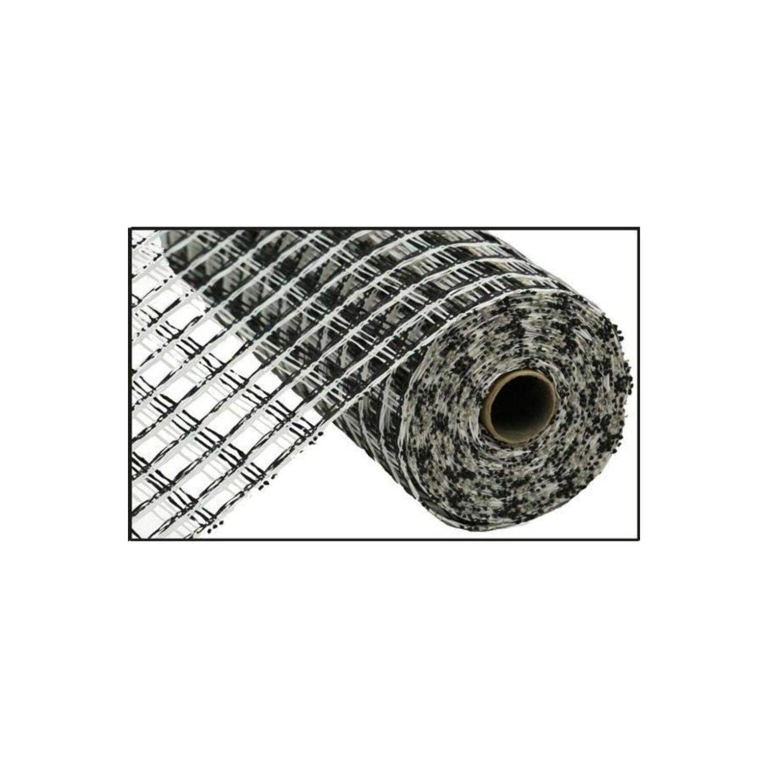 10" Poly Burlap Check Mesh Ribbon: Black  White