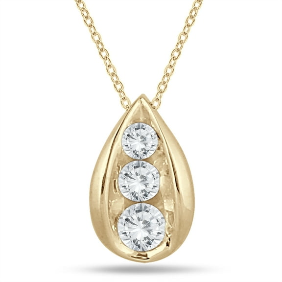 SZUL Women's 1/2 Carat TW Three Stone Diamond Tear Drop Pendant in 14K Yellow Gold (J-K-L Color, I2-I3 Clarity)