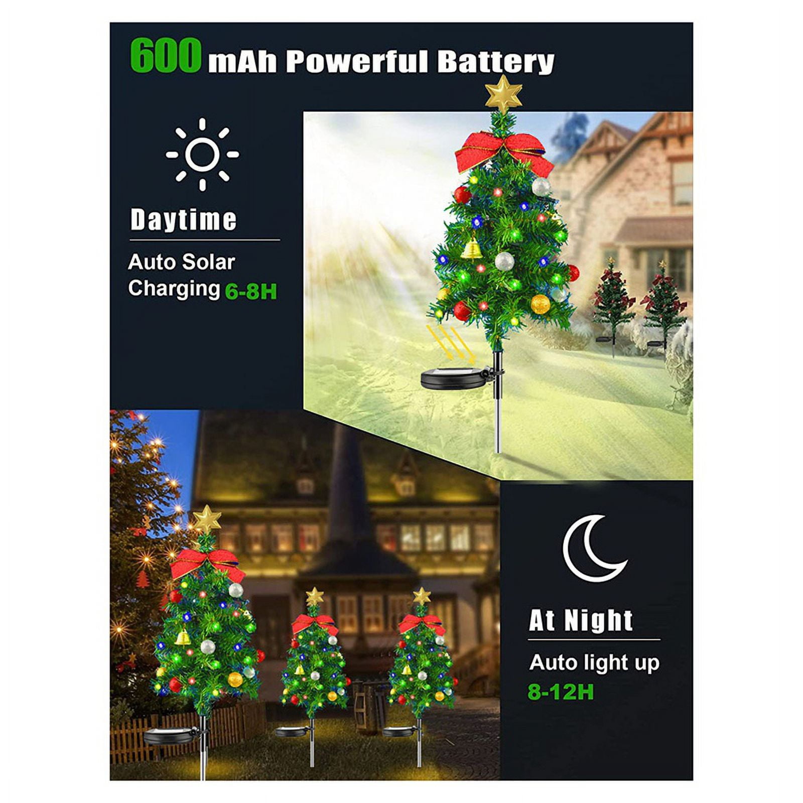 2PCS Solar Christmas Tree Lights Outdoor Waterproof Solar Lights Xmas Tree Stake Lights Christmas Decorations