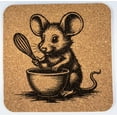 thumbnail image 3 of Cooking Mouse Cork Coaster Set Of 4 – Engraved Whimsical Kitchen Mice Drink, 3 of 5