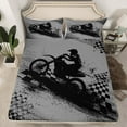 thumbnail image 2 of Feelyou Dirt Bike Sport Full Size Sheets for Kids, Grey Graffiti Check Bed Sheets, Modern Motorcycle Lover Sheet Sets, Microfiber Bedroom Decor, 4pcs, 2 of 7