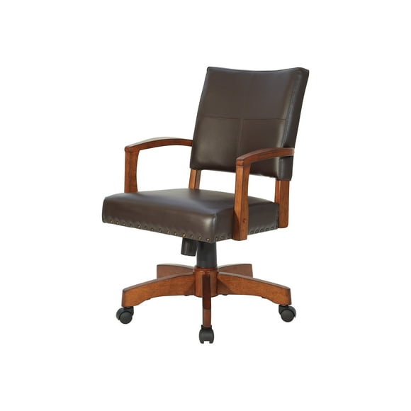 OSP Home Furnishings Deluxe Wood Bankers Desk Chair with Faux Leather and Antique Bronze Nailheads, Espresso