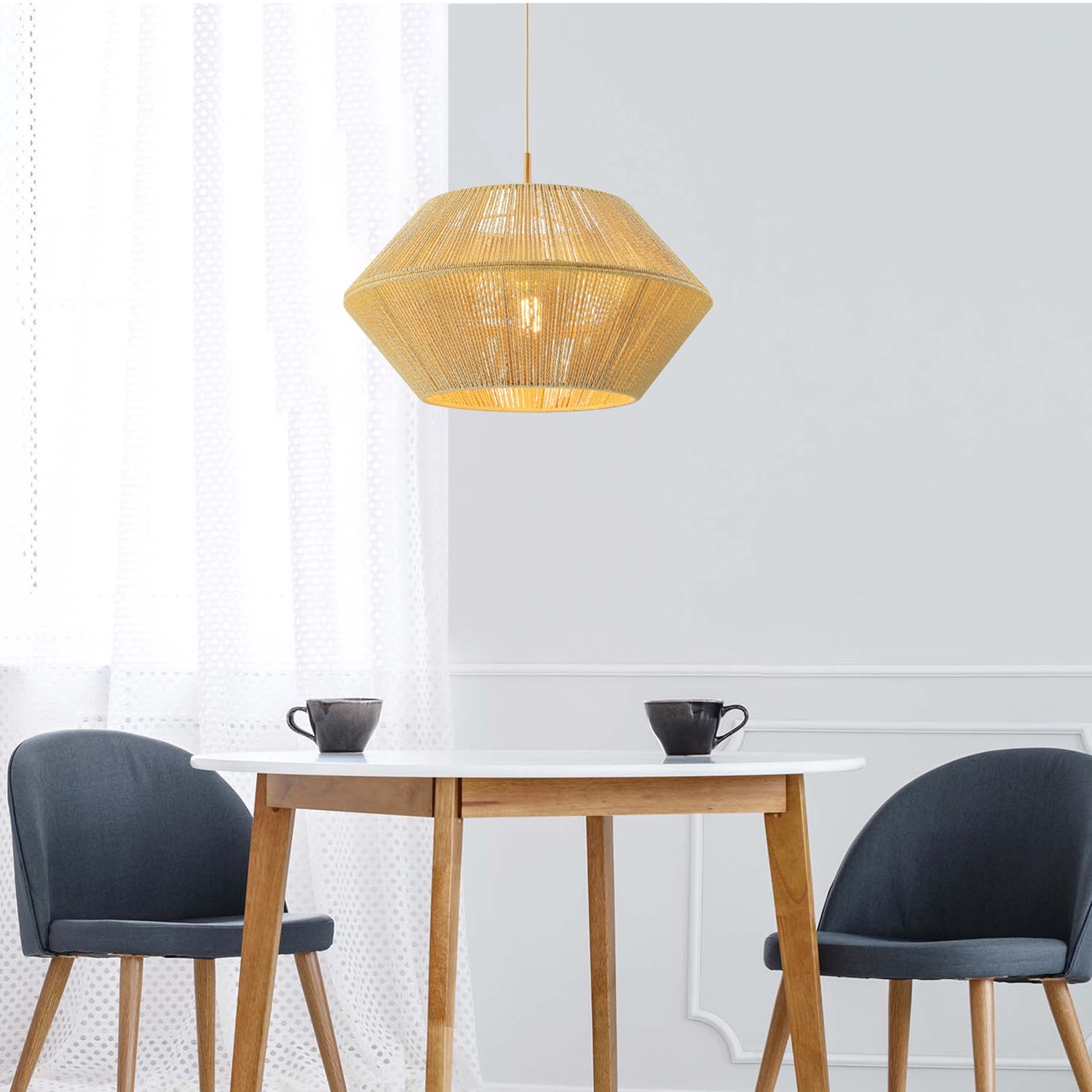 Globe Electric 1-Light Wood Toned Twine Shade Pendant Light
