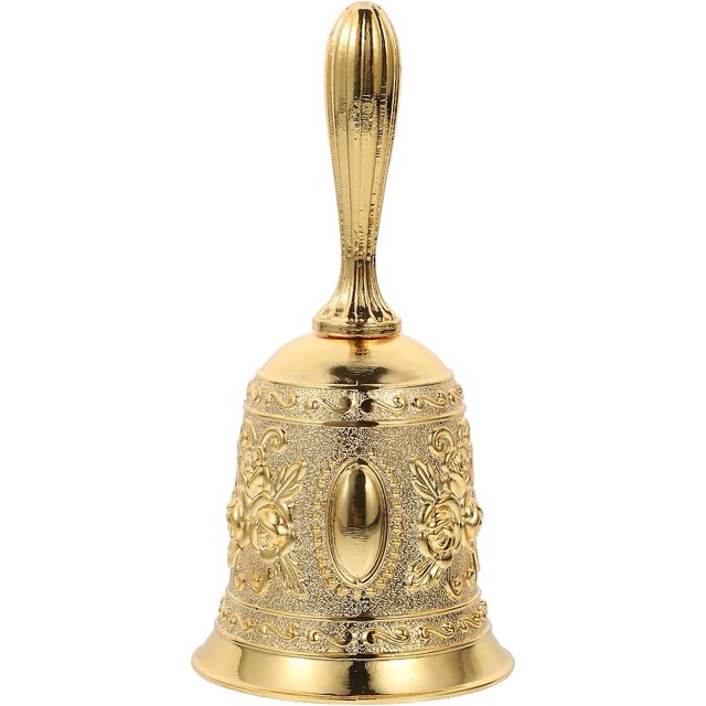 Campana de mano antigua, campana de llamada antigua en relieve, campana de templo de aleación de zinc para recepción escolar, cena de boda, servicio de hotel, meditación, oración,