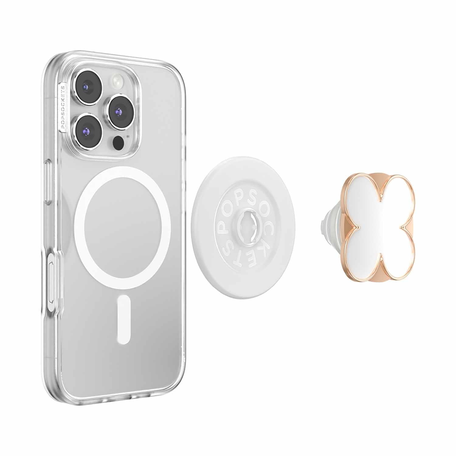 PopSockets PopGrip for MagSafe Round with Adapter Enamel Clover Rose Gold