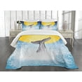 thumbnail image 3 of Ambesonne Whale Quilted Bedspread Set 3 Pcs, Fish Tail Ocean Full Moon, Queen Size, Yellow Grey Blue, 3 of 5