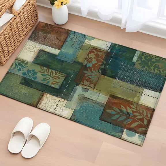 Rectangle Area Rugs 2 x 3 Ft, Teal Green Boho Non-Slip Residential Carpet, Color Block Geometric Modern Indoor Crawling Mats Runner Rugs for Living Room/Dining Room/Bedroom