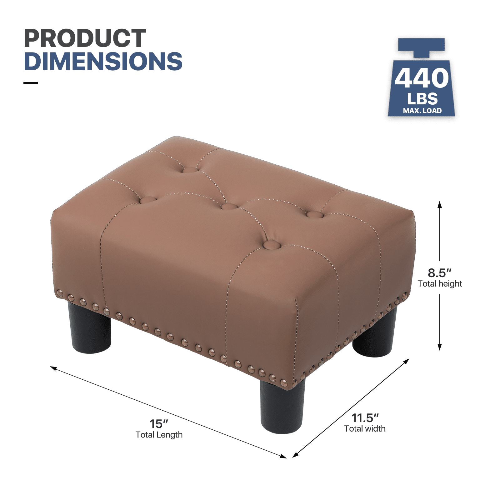 MoNiBloom Footstool Ottoman with Padded Seat, Modern PU Leather Footrest, Rectangular Seat Stool, Brown