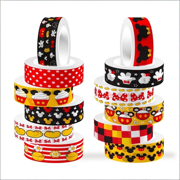 12 Rolls Cartoon Mickey Tape Set - 0.6 Inch x 16.4 Ft Each, Cute Design Decorative Paper Tape for Scrapbooking, Gift Wrapping, DIY Crafts