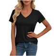 thumbnail image 4 of Staron Women's V-Neck Tunic Blouse Casual Cinched Waist Short Sleeve High-Low Hem Stretch Knit Top, Black XL, 4 of 7