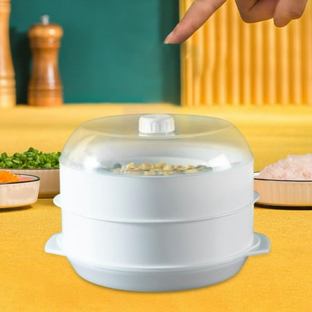 

Round Microwave Cookware Steamer Cooking Fast Transparent Lid for Kitchen white double layer