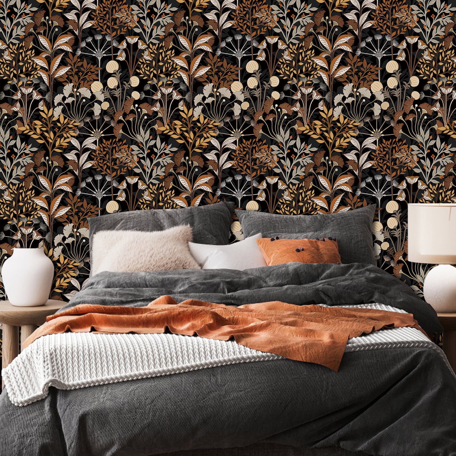 Meiban Leaf Wallpaper Multicolor Peel and Stick Wallpaper Self Adhesive Wall Paper 17.7"x118" Boho Black/Brow Floral Leaf Contact Paper for Home Mural Wall Decor Wall Covering Old Furniture Renovation