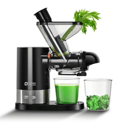 Kitchen in the box Small Juicer Machines, Single-Serve Cold Press Juicer, Slow Masticating Vegetable and Fruit Juicer, Quiet DC Motor, BPA-Free (Black)