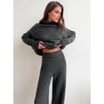 thumbnail image 5 of Womens Knit Lounge Set 2 Piece Sweater Top and Wide Leg Pants Soft Cozy Outfit for Fall Winter Black & Gray M, 5 of 8