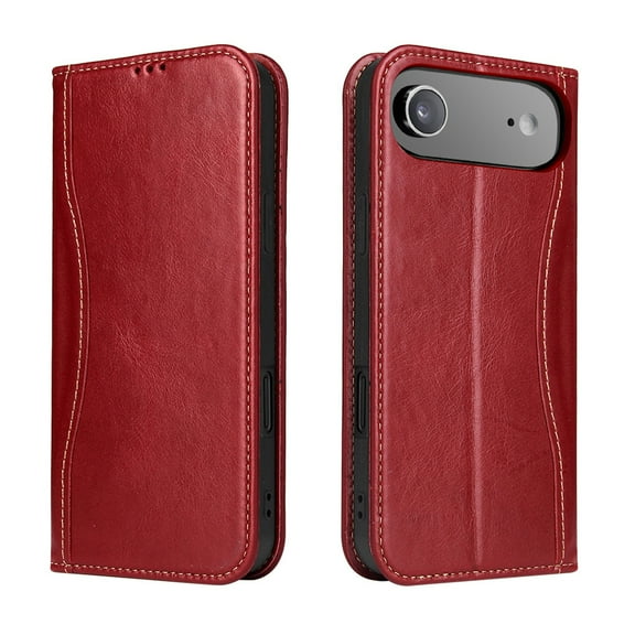 TECH CIRCLE for iPhone 17 Air Classic Wallet Case, Genuine Leather Magnetic Closure Book Folding Flip Leather Case with Card Holder Kickstand TPU Shockproof Protective Phone Cover,Red