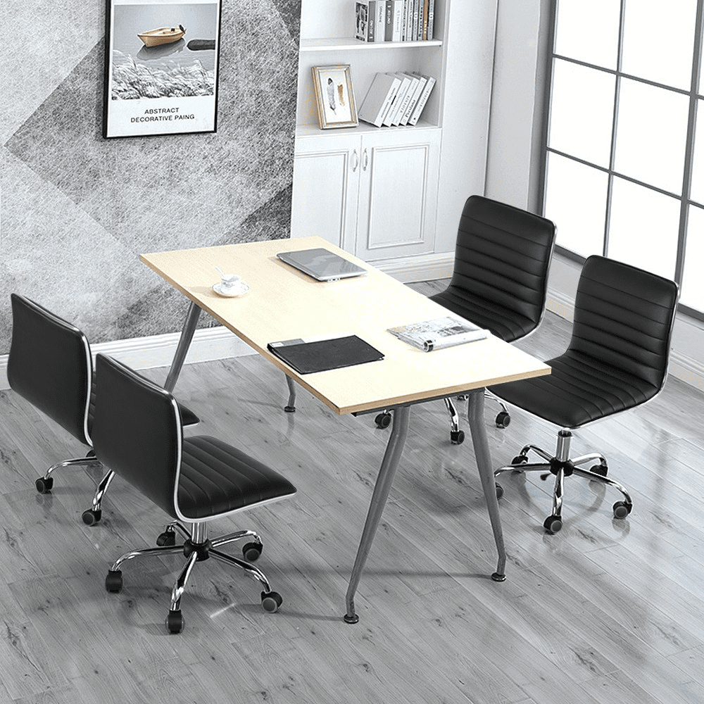 Yaheetech Adjustable Office Chair PU Leather Armless Chair with Wheels, Black