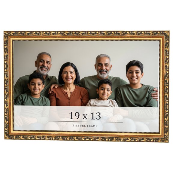 19x13 Frame Black & Gold Solid Wood Picture Frame Width 1.125 Inches | Interior Frame Depth 0.375