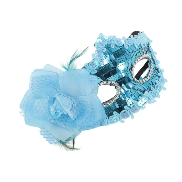Unique Bargains Masque de Fête Demi-Visage à Sequins Floraux pour Mascarade Bleu PVC