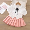 thumbnail image 2 of OGLCCG Girls' School Uniform Outfit Cute 3 Piece Set with Short Sleeve Button Down Shirt and Pleated Skirt,2-15 Years, 2 of 5