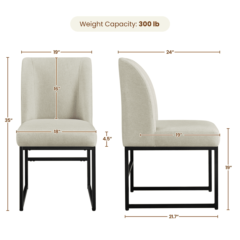 Alden Design 2pcs Modern Upholstered Fabric Dining Chairs for Dining Room, Beige