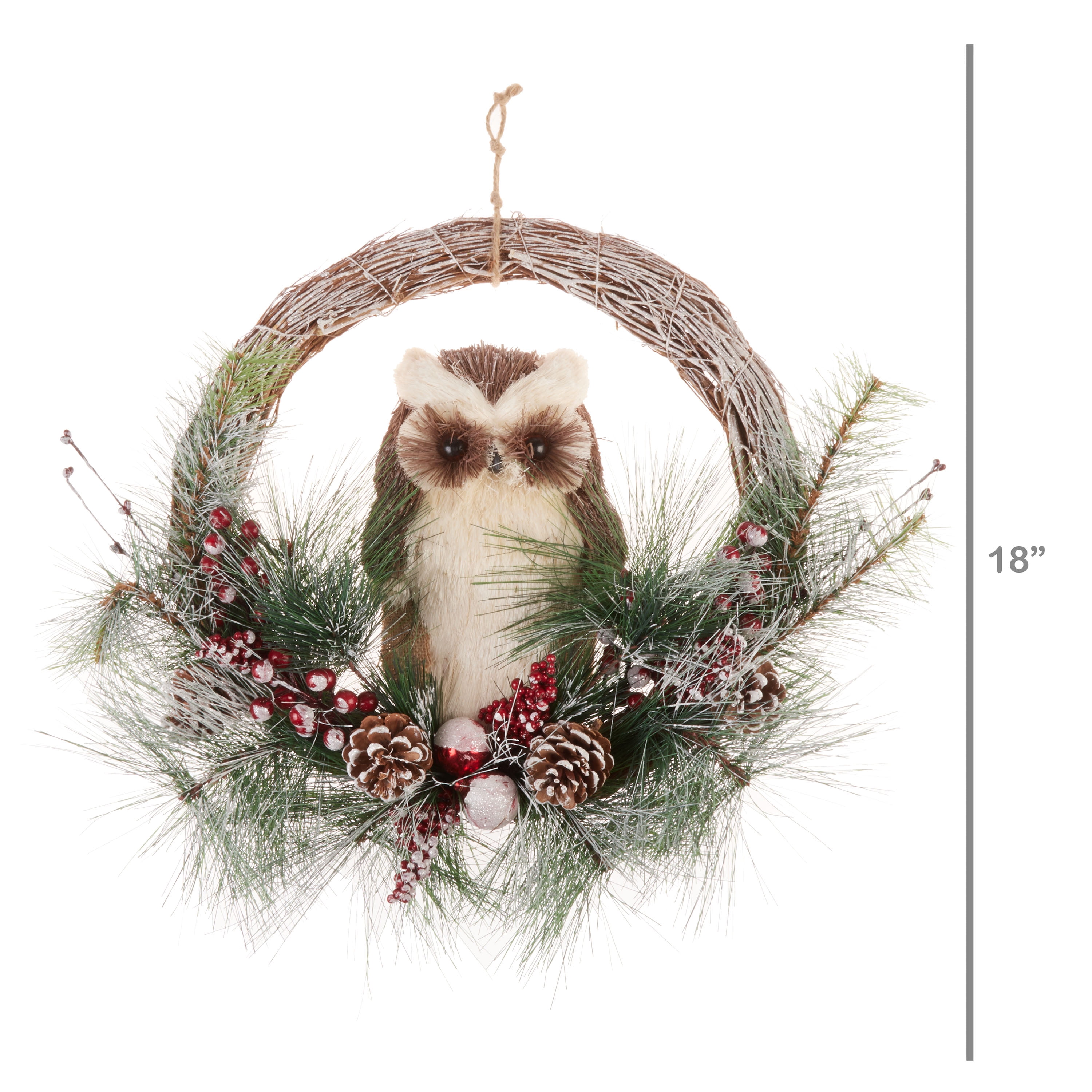 Holiday Time Natural Owl Christmas Wreath, 18 in - Walmart.com
