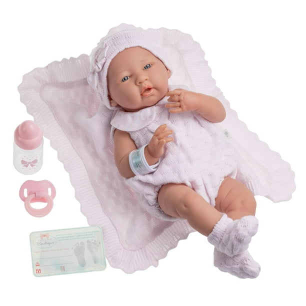 Real Girl Baby Doll 15 | Anatomically Correct | JC Toys - La Newborn | Made in Spain | Pink Knit Outfit & Accessories | Ages 2+
