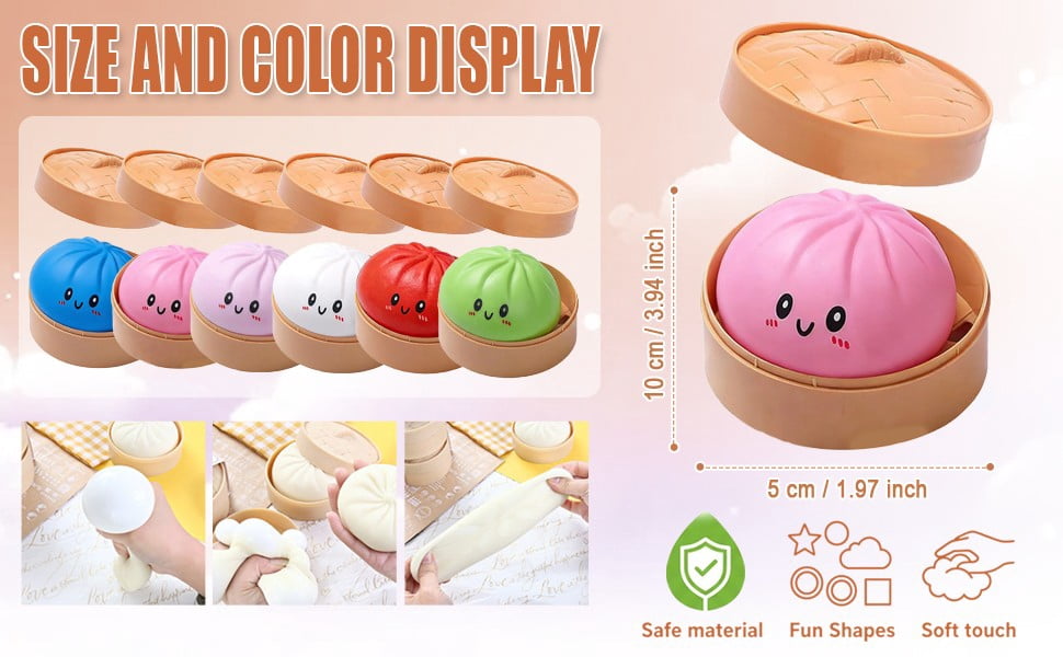 Giant Dumpling Squishy, 4 Inch Jumbo Dumpling Stress Ball, Rainbow Squishy Squishy Bun, Soft Squeeze Decompression Dough for Adults, Anxiety Relief Fidget