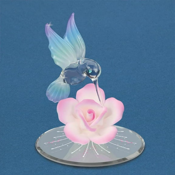 Glass Baron Hummingbird, Pink Rose Figurine