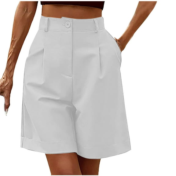 ZyeKqe Shorts for Women Casual Elastic High Waisted Wide Leg Shorts Knee Length Summer Shorts with Pockets