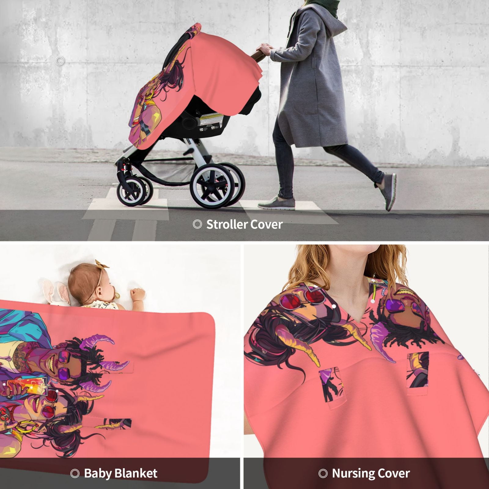Car Seat Cover Baby - Hip Hop People No.110 Breathable Infant Car Seat Cover for Baby Carseat, Lightweight Comfort Baby Essentials Must Haves Newborn Stuff for Girl Boy