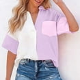 thumbnail image 2 of Stamzod Fashion Patchwork Summer Tops with Pocket Dressy Causal Loose Short Sleeve Button Up Shirt Women Plus Size Shirts Purple M, 2 of 8