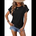 thumbnail image 2 of Camiseta Informal de Corta para Mujer, , con Nudo Torcido y Estampado de Gofres, Holgada. Negro XL, 2 of 8